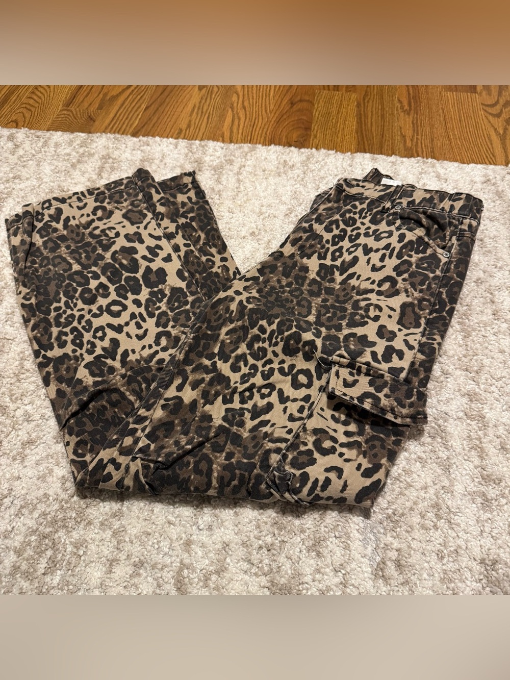 Leopard Print Cargo Pants - Brown & Black